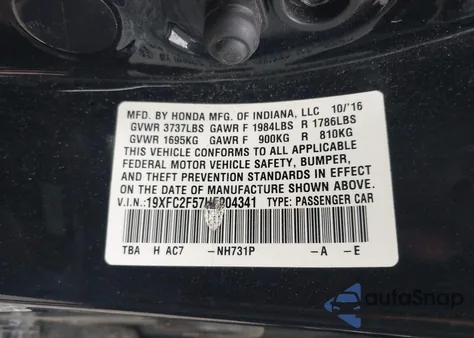 2017 Honda Civic Lx from USA, damaged, VIN 19XFC2F57HE004341